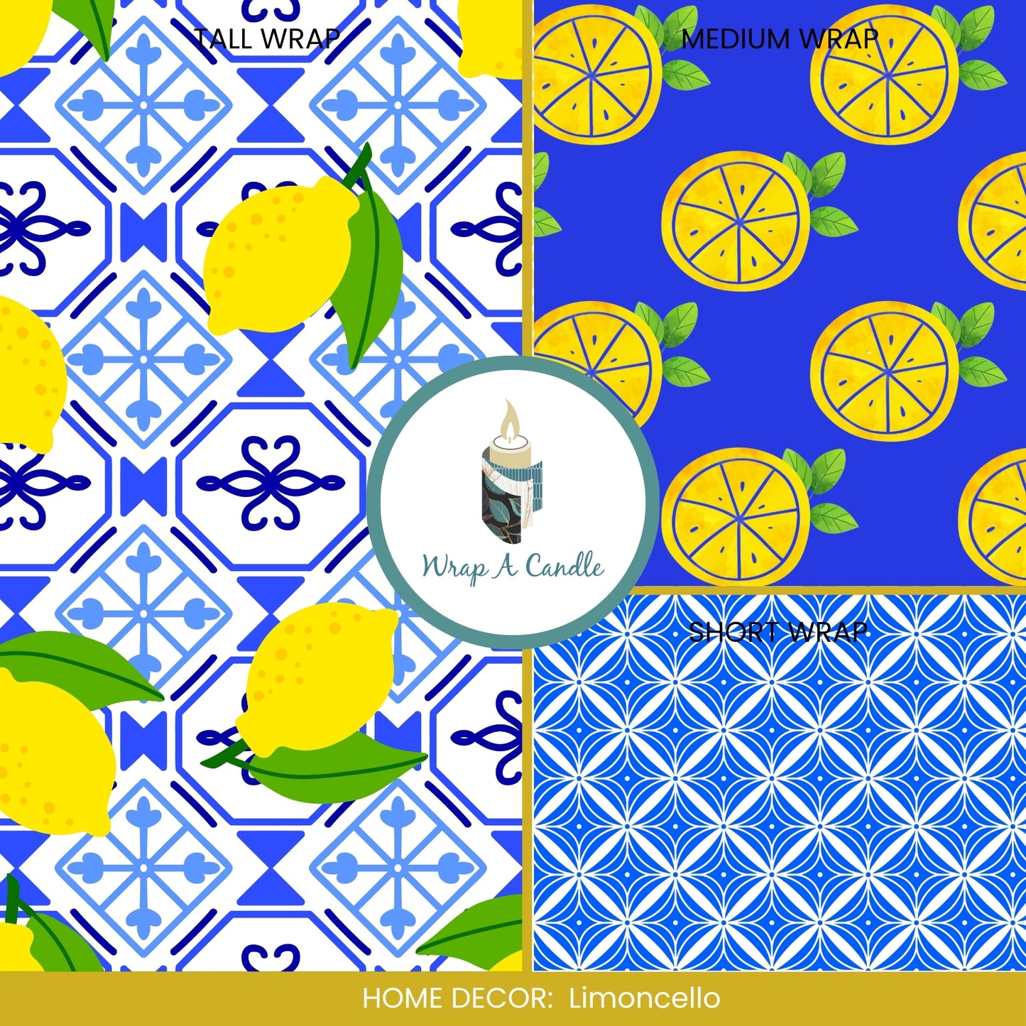 Limoncello Lemon Candle Wrap - Yellow Citrus Print