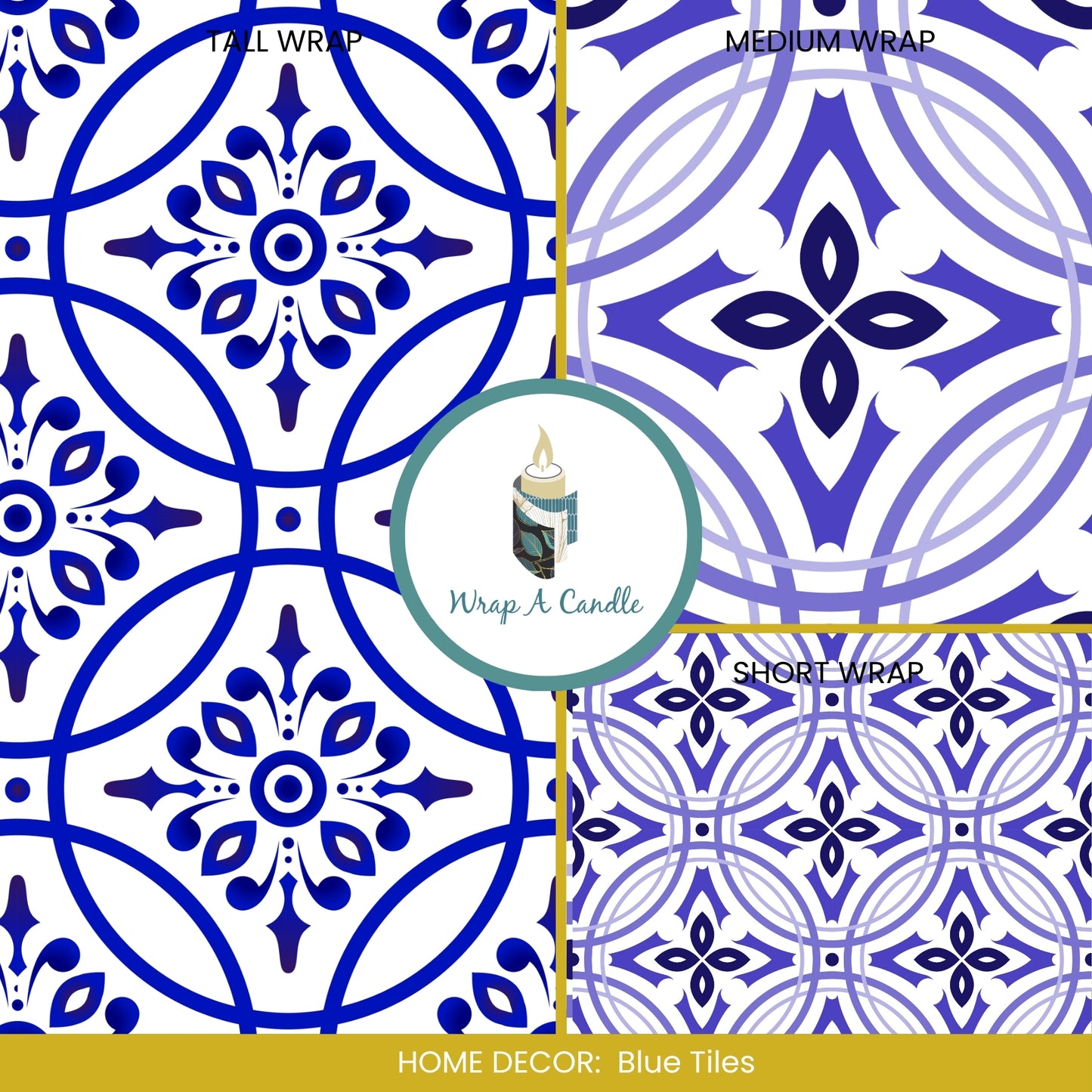 Blue Tiles Mediterranean Candle Wrap - Coastal Design